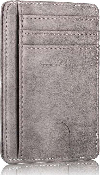 TOURSUIT Travel Minimalist Slim Front Pocket Wallet for Men Women, RFID Blocking Credit Card Holder Case (Grey)