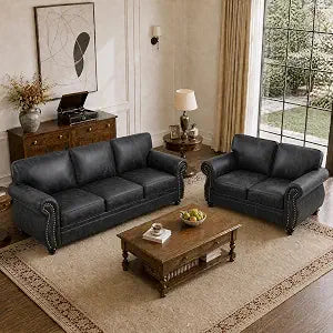 88"W Living Room Furniture Sets, 3-Seater&Loveseat, Grey
