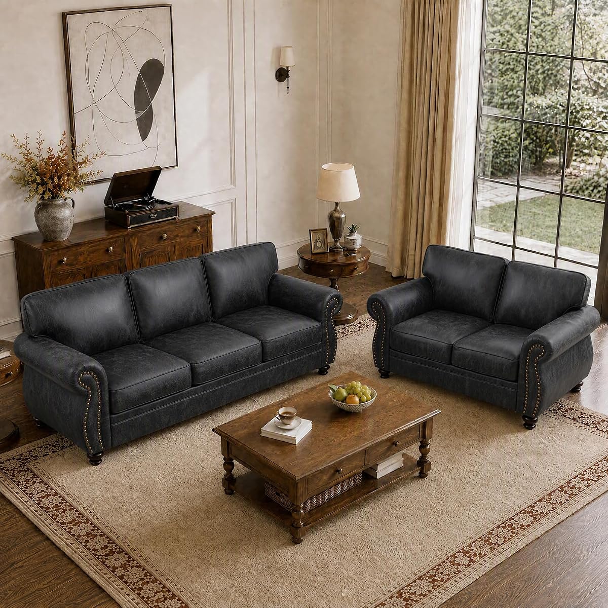 88"W Living Room Furniture Sets, 3-Seater&Loveseat, Grey