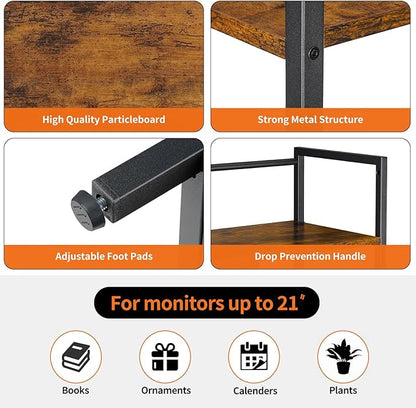 Snughome Desk Shelf, 31.9" Desktop Organizer Shelf, Desk Hutch for Computer Monitor, 4 Tier Desk Top Display Rack, Wood Desktop Bookshelf Storage Rack for Home Office Dorm, Rustic Brown