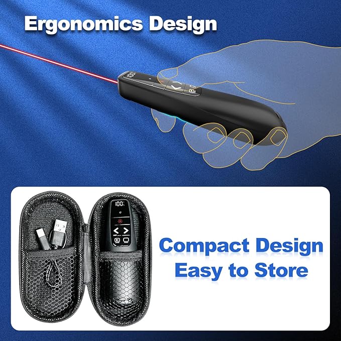 (2 Units) Rechargeable Presentation Clicker with Case, Power Digital Display Wireless Presenter Remote, Red Light Pointer Computer PowerPoint Clickers for Mac Laptop, Slideshow Google Slide Advancer