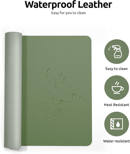YSAGi Leather Desk Pad Protector, Office Desk Mat, Large Mouse Pad, Non-Slip PU Leather Desk Blotter, Laptop Desk Pad, Waterproof Desk Writing Pad for Office and Home (Bamboo Green, 23.6" x 13.8")