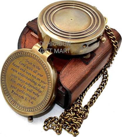 'Trust in The Lord'' Proverb3:5-6 Special Bibal Quote Scriptue Engraved Compass with Leather Case Guidance Gift | Religious Gift Compass | Baptism Gift | Graduation Gift Compass