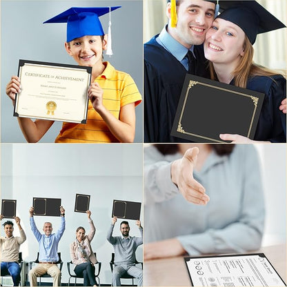 HAUTOCO 50 Pcs Certificate Holders, Black Diploma Folders Document Covers with Gold Foil Border for Letter Size 8.5x11 Cardstock, Award, Graduation