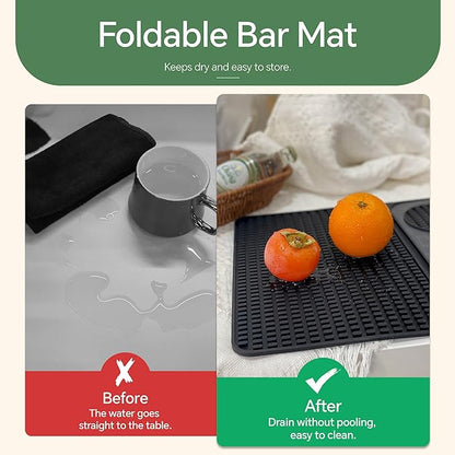 Bar Mat, Bar Accessories, Multifunctional Folding Cocktail Mat with Cutting Board, 18" X 12"(Black) Drying Mats,Bar Mat for Countertop,Bar Decorations for Home, Outdoor Bar Accessories,Travel