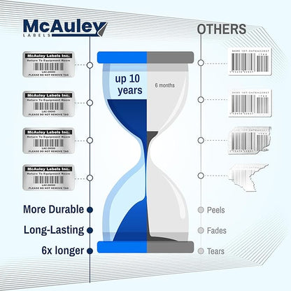 McAuley Labels Custom Asset Tags for Equipment - Numbered, Permanent - Heavy Duty Metalized Polyester, Stronger Adhesive - ID Label - 1.5x0.75 Inches