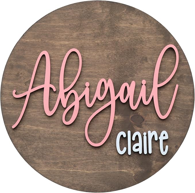 Custom Round Nusery Name Sign, Personalized 3D Baby Name Announcement Sign, Personalized Wooden Wall Plaque, 3D Wall Art for Children & Kids Rooms, Family Name Signs, 30 Colors (Design 12)