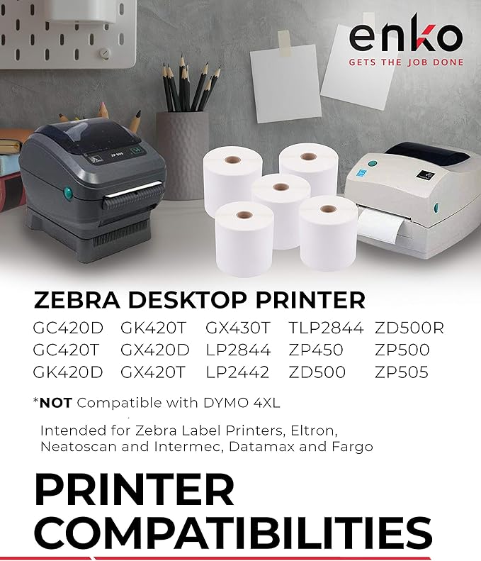 enKo (18 Rolls, 8,100 Labels) 4 x 6 Direct Thermal Address & Shipping Labels Compatible for Zebra 2844 ZP-450 ZP-500 ZP-505, Rollo, Eltron, Neatoscan