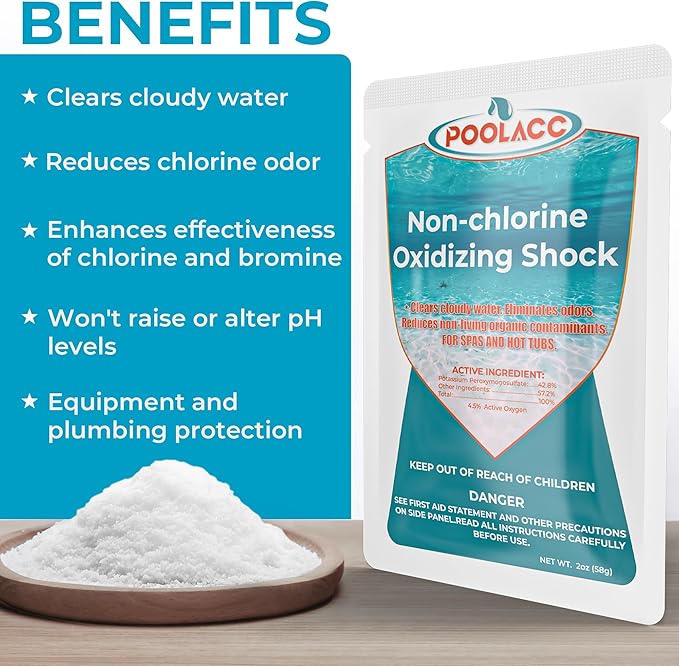 Non-Chlorine Spa Shock Oxidizer for Hot Tub, Chlorine-Free Treatment & Enhanced Oxidizing Shock for Hot Tubs & Spas, Single Dose Packets for Easy Hot Tub Maintenance & Treatment - 6 Packs (0.75lbs)