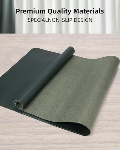 Leather Desk Pad Protector, Green Office Mat, Non-Slip PU Leather Blotter, Laptop Desk Pad, Waterproof Writing Pad (Dark Green, 31.5" x 15.7")