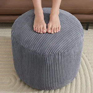 Pouf Ottoman, Corduroy Round Gray Foot Stools Ottomans, 20x15in