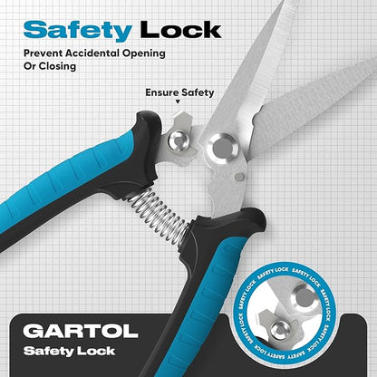 GARTOL 8" Scissors All Purpose Heavy Duty - Razor-sharp Tin Snips for Sheet Metal, Electrical Wires, Insulation, Ropes, Cardboard | Electrician Tools with Cable Notch, Ergonomic Grip | DIY Scissors