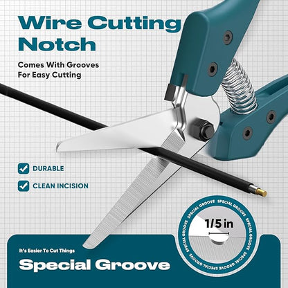 GARTOL 8" Scissors All Purpose Heavy Duty, Ultra sharp Tin Snips with Cable Notch, Finely Serrated Angled-Blades - Industrial Scissors for Carpet, Cardboard, Sheet Metal, Leather, Insulation, Wires