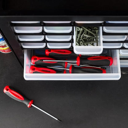IRIS USA Screw Tool Organizer Small Parts Cabinet, 36-Drawer, Electronics Hardware Nuts and Bolts Plastic Storage Drawers Garage Storage, Stackable Bead Craft Organizer Building Bricks Sorter, Black