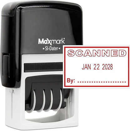 MaxMark Office Self Inking Date Stamp with Phrase Scanned - Red Ink