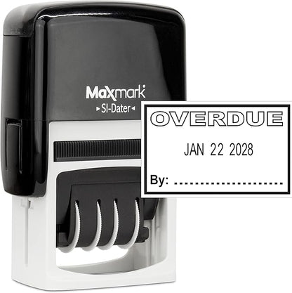 MaxMark Office Self Inking Date Stamp with Phrase Overdue - Black Ink