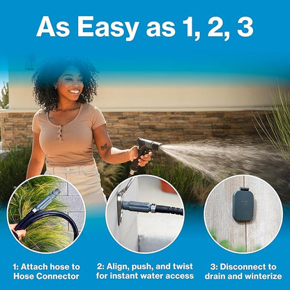 Aquor House Hydrant V2+ Frost Free Outdoor Faucet, Anti Siphon Valve with Quick Connect, Frost Proof Flush Wall Hose Bib, 10 inch Stem, 11-1/2 inch Install Depth, Slate Gray