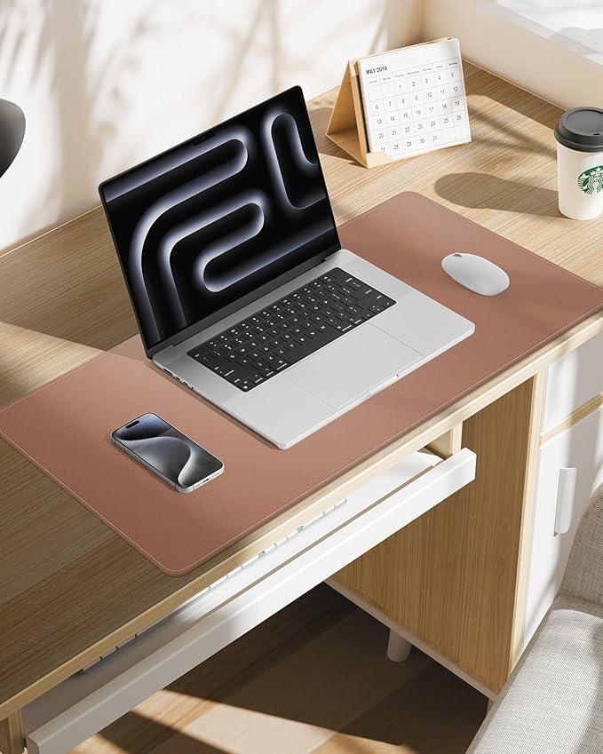 Leather Desk Pad Protector, Mouse Pad, Office Desk Mat, Non-Slip PU Leather Desk Blotter, Laptop Desk Pad, Waterproof Desk Writing Pad for Office and Home (Champagne Gold, 31.5" x 15.7")