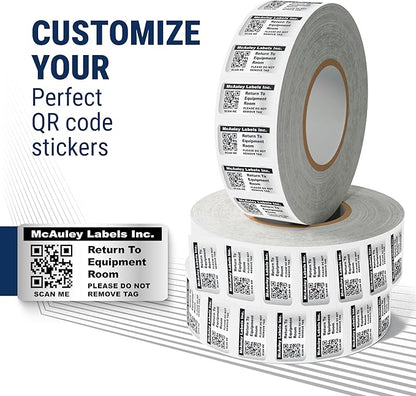 McAuley Labels Custom QR Code Stickers - Numbered, Permanent, Adhesive Asset Tags for Equipment - Heavy Duty Metalized Polyester, Stronger Adhesive - 2x1 Inches