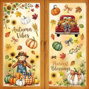 Fall Window Clings Decor Autumn Harvest Thanksgiving Decorations Stickers