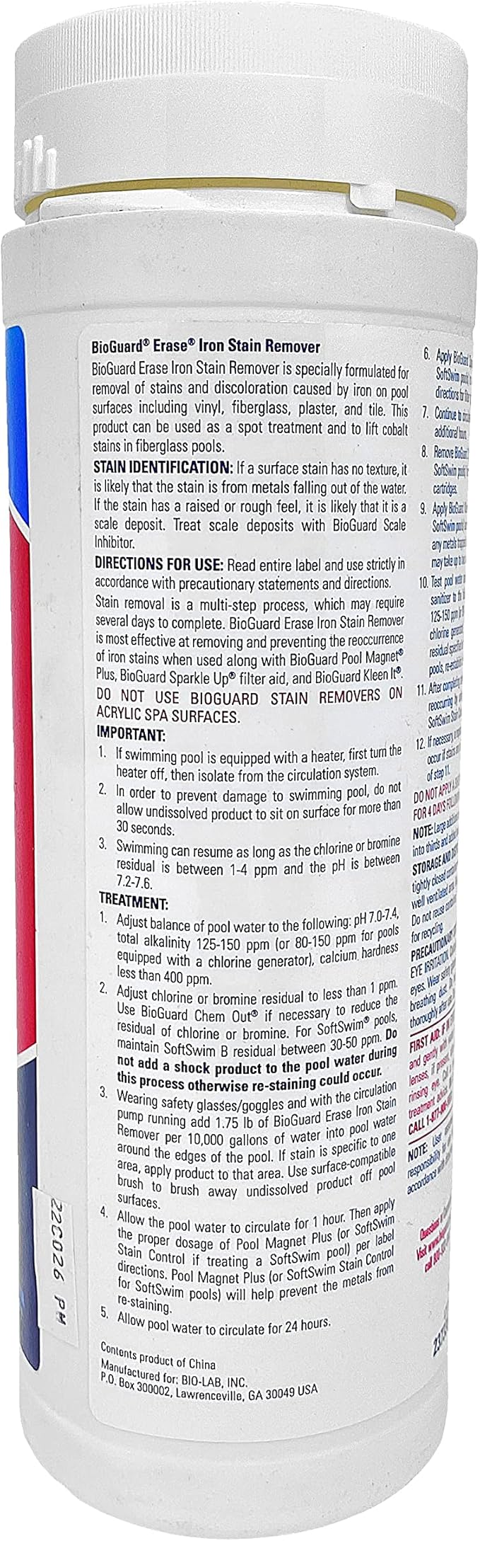 BioGuard Erase Iron Stain Remover, 1.75 lb, Pack of 2, Highly Effective Iron Stain Remover, Restore Pool Surfaces, Suitable for All Pool Types