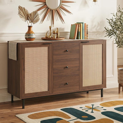 47.5" Sideboard Buffet Cabinet with Storage, Wooden Credenza, Brown