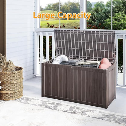Yardgrace 180 Gallon Outdoor Storage Box Waterproof, Resin Deck Boxes with Lockable Lid & UV-Resistant for Patio, Pool, Garden Furniture Cushions & Accessories, Coffee