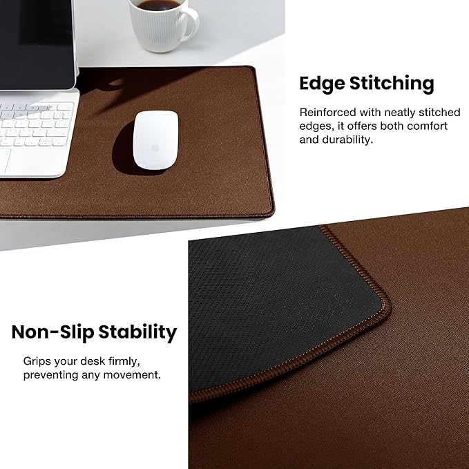 ALOANES Waterproof Mouse Pad with Durable Stitched Edge, XL Gaming Keyboard Pad, Non-Slip Rubber Base Mouse Mat, Extended Desk pad for Gamer, Office & Home, Brown Mousepad 31.5''x 11.8''x 0.12''