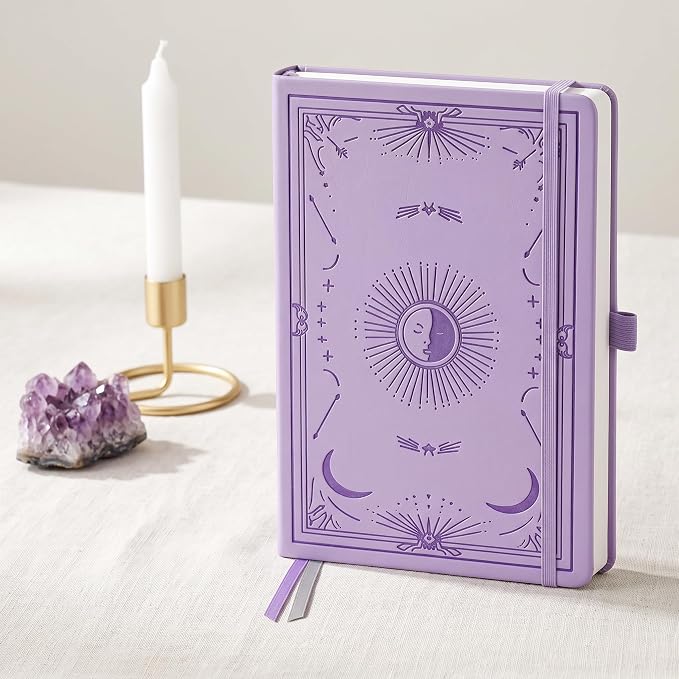 Blank Journal Notebook for Women Men, 192 Pages, A5 (5.7'' x 8.3'') | Hardcover Leather Notebook with 100GSM Thick Paper for Traveling, Sketching, Drawing, Painting (Light Purple)