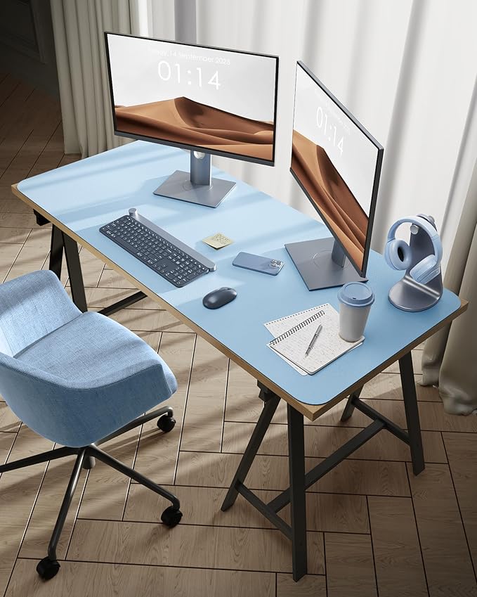 YSAGi Leather Desk Protector, Office Mat, Large Mouse Mat, Non-Slip PU Leather Blotter, Laptop Pad, Waterproof Writing Pad for Office and Home (Baby Blue, 47.2" x 23.6")