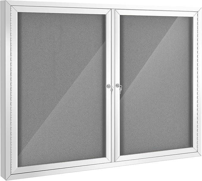 SWANCROWN Weather Resistant Enclosed Bulletin Board Gray Fabric Displays Boards Wall Mounted Notice Board with Aluminum Frame,48x34 inches