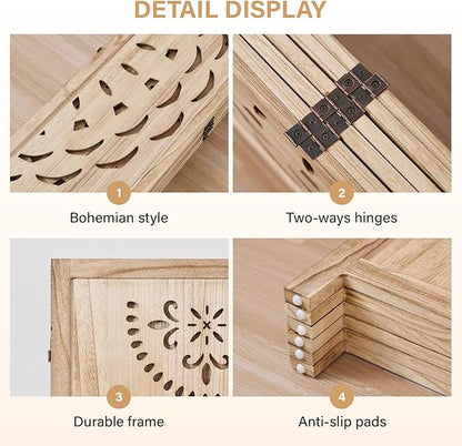 66.9Inch Wooden Room Partition - 6 Panels Boho-Styled Space Room Divider for Home/Office, Headboard & Yoga/Photo/Video Call Backdrop (Natural)