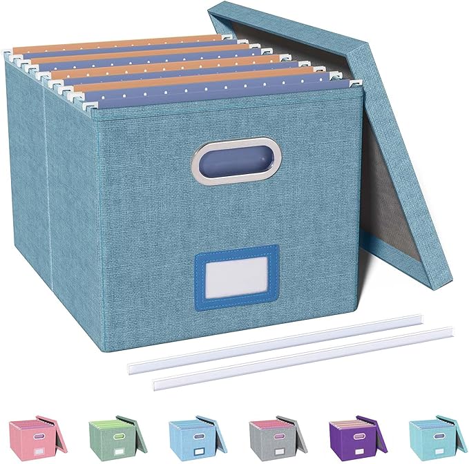 Oterri File Organizer with Lid, File Box, File Cabinet for Letter File Folder Storage, Hanging File Organizer for Office/Decor/Home,Document Organizer, 1 Pack,Dark-Blue-Box Only