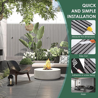 VallisCo 4-Piece Wood Slat Acoustic Panels for Stylish Interior Decor & Noise Reduction - 94.5" x 7.87" 3D Solid Wood Wall Panels for Ceiling and Wall, Covers 20.66 Sq Ft, Grey Oak