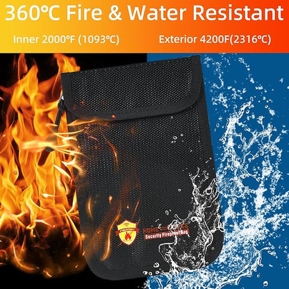 2 Pack Small Fireproof Wallet Pouch, Non-Itchy Waterproof Cash Bag with Zipper, 8 x 5.12 inch, Black, Safe-Accessories