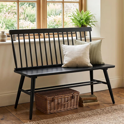 Entryway Bench, Black Dining Bench with Spindle Back