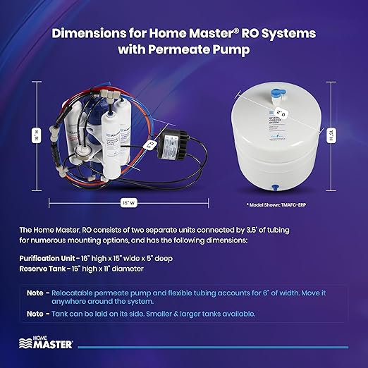 Home Master TM-ERP-L Undersink Reverse Osmosis System, 4.5s Fill Rate, 1:1 Waste Ratio, 8.5” catalytic carbon, 99% rejection hi-perf DOW membrane 18gpg, Lux Faucet, Fridge Kit, 5-year limited parts