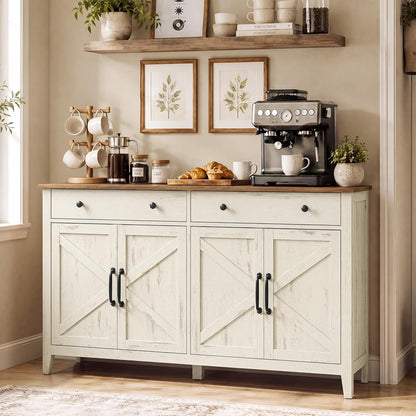 Farmhouse Buffet Cabinet, Coffee Bar with 2 Drawers