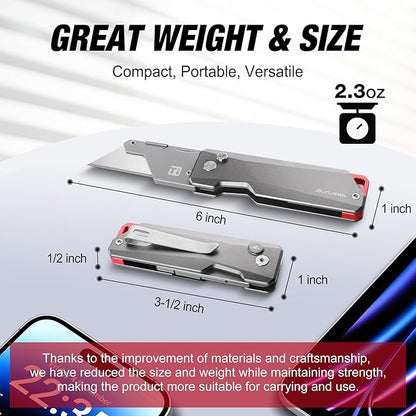 FLISSA Advanced Titanium Utility Knife, CNC Unibody, Lightweight All Metal Folding Box Cutter, Quick Change Blade Razor Knife,Ideal Gifts for Men Women, with 10 Extra Blades