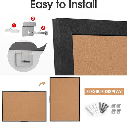 Board2by Extra Large Cork Bulletin Board 60" X 36", Foldable Notice Pin Board for Wall, Black Wood Framed 5'x3' Corkboard, Wall Mounted Noticeboard with 36 Push Pins for School, Home & Office