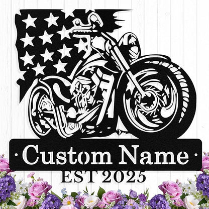 Custom US Flag Motorcycle Metal Signs Personalized Biker Name Sign Custom Garage Decor Motorbikes Wall Art Decor Motorcycle Sign Men Room Decorate Gifts for Men Husband Rider