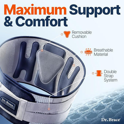 DR. BRACE® Lower Back Brace for Men & Women for Lower Back Pain Relief, Revolutionary Versatile Splints System & Removable Lumbar Pad, Adjustable & Breathable Back Support Brace (47.2-53.1″)