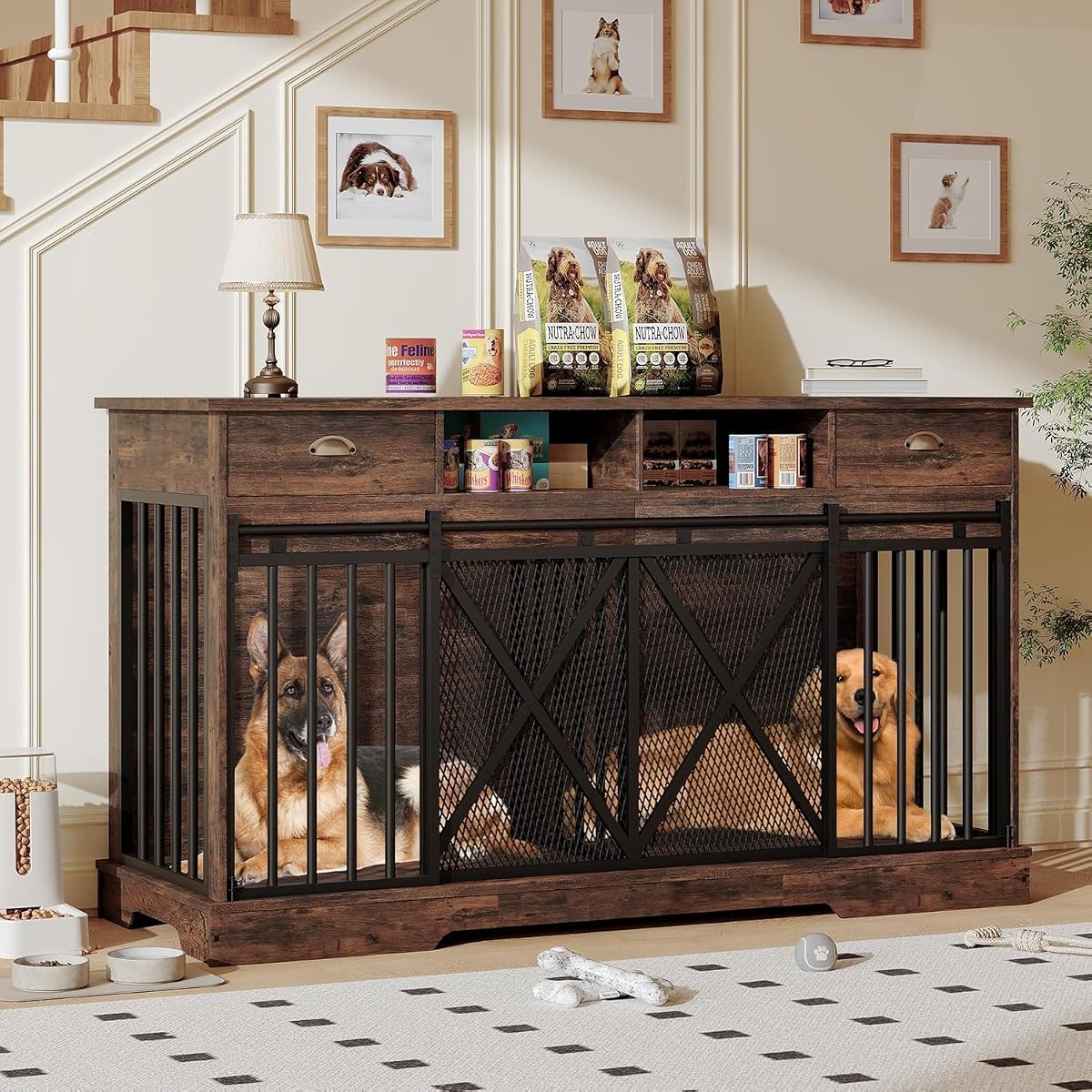 63'' Double Dog Crate with Removable Divider