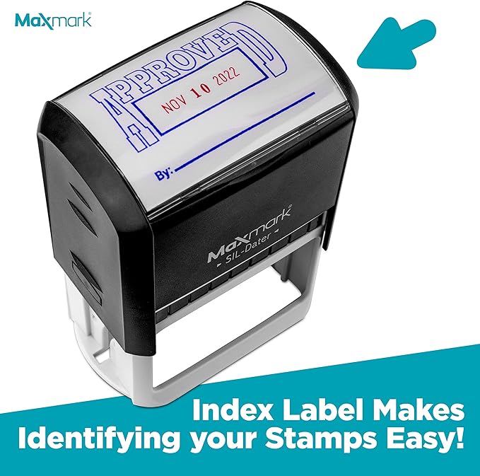 MaxMark Large Self-Inking Rubber Date Office Stamp with E-Mailed Phrase & Date - Blue Ink, 12-Year Band - Style 5