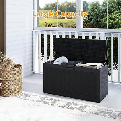 Yardgrace 100 Gallon Outdoor Storage Box Waterproof, Resin Deck Boxes with Lockable Lid & UV-Resistant for Patio, Pool, Garden Furniture Cushions & Accessories, Black