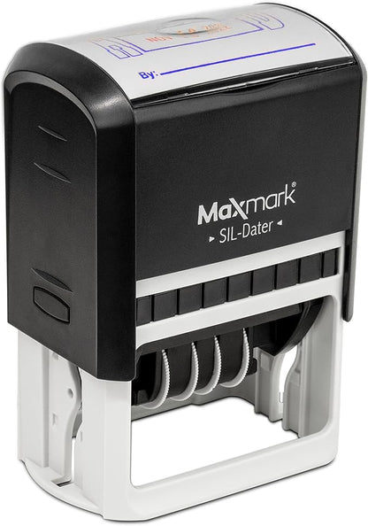 MaxMark Large Self-Inking Rubber Date Office Stamp with E-Mailed Phrase & Date - Blue Ink, 12-Year Band - Style 3