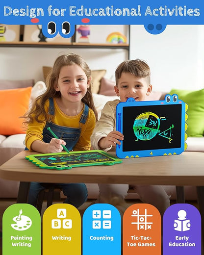 Kikapabi LCD Writing Tablet for Kids, 12 inch Dinosaur Doodle Board Toys Gifts for Boys Girls Age 3 4 5 6 7 Year Old, Mess-Free Drawing Pad Portable Learning Travel Toy Birthday Christmas Gift Blue