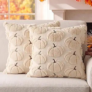 Fall Pillow Covers Pumpkin Fall Decor 18x18 Set of 2 Beige