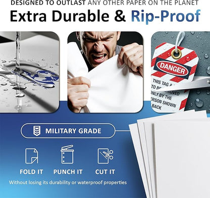 TerraSlate Premium Waterproof Paper, 5 MIL 8.5” x 11”, Laser Printer & Copy Machine Compatible, Durable & Rain/Weather-Proof Copy Paper, White Paper (25 Sheets)
