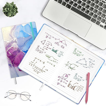 Lined Journal Notebook, Marble Hardcover, Medium 5.7 x 8.4 in, 160 Pages Thick Paper, Cute Aesthetic A5 College Ruled Notebook for Journaling Writing Work Office School Men Women, Purple Ink